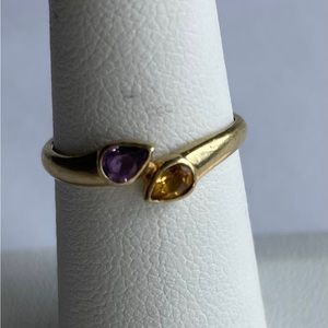 14 Kt gold citrine and amethyst bypass ring